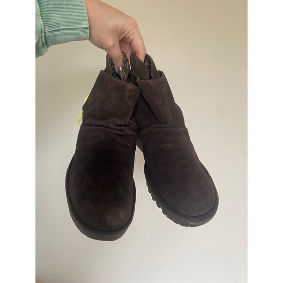 Fly London Yebi Ruched Back Tie Suede Leather Wedge Booties Size 40/ US 9-9.5 - Picture 2 of 8